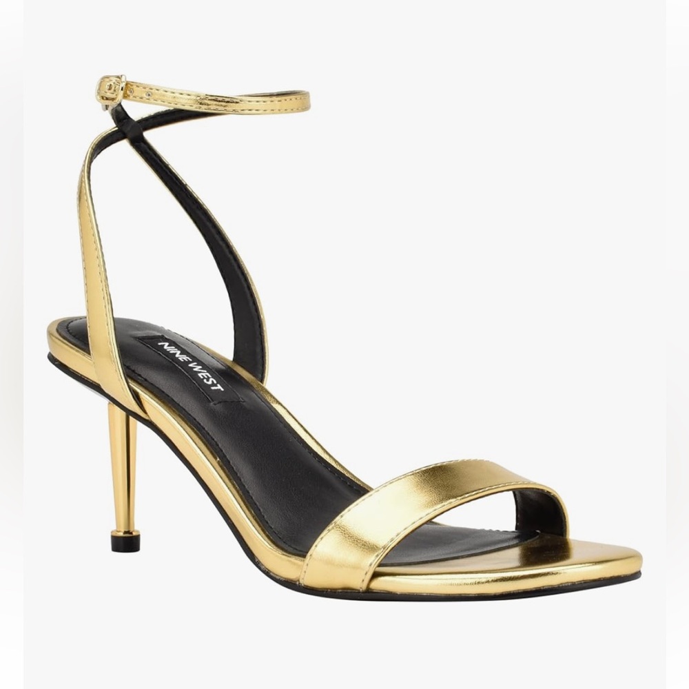 Nine West Gold and Black Slingback Heels